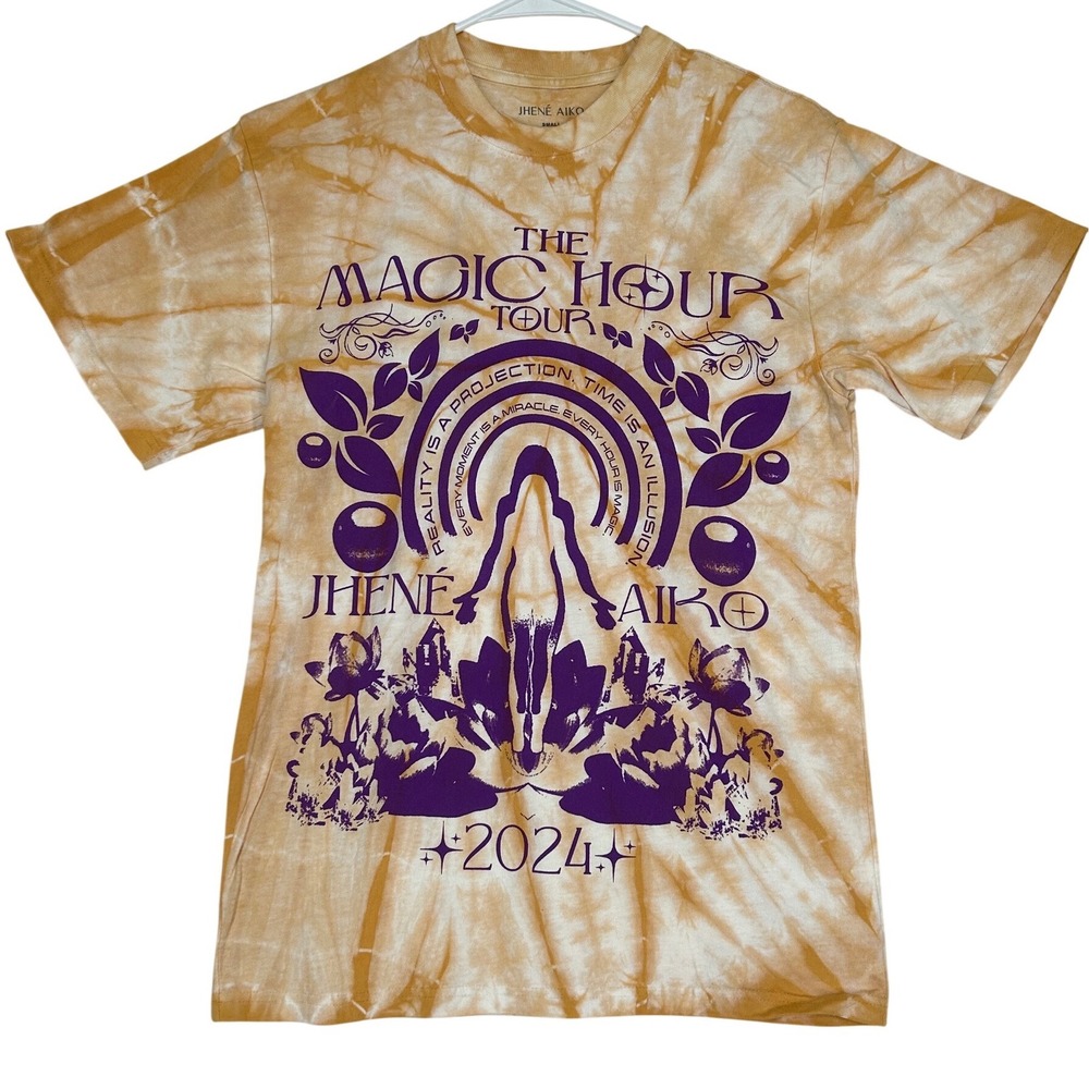 Jhene Aiko The Magic Hour Tour 2024 Yellow Tie Dye Short Sleeve Tee Men's S NWOT